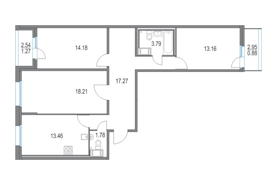 3-комнатная квартира 81.85 м², 24/25 эт., ЖК «Приморский квартал»